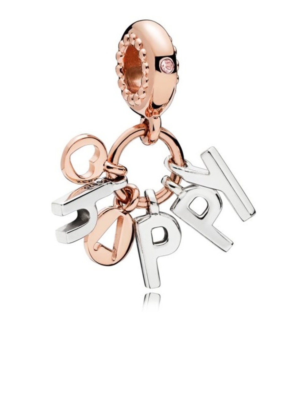 Pandora Rose Gold and Silver 'HAPPY' Dangle Charm